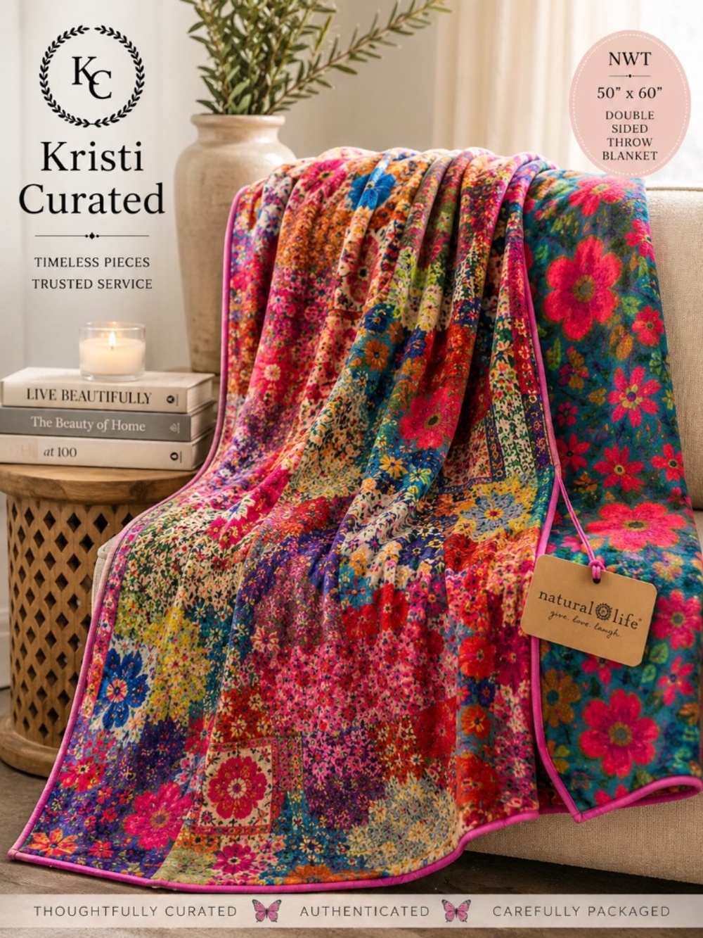 Natural Life Double-Sided Cozy Throw Blanket – NWT